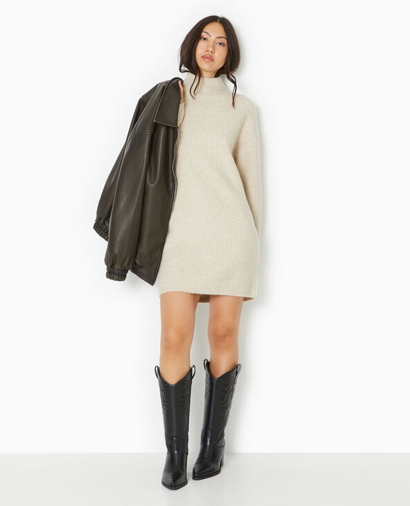 Robe courte en maille côtelée beige - Pimkie