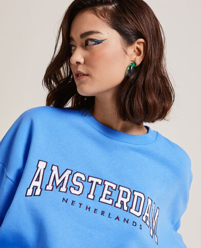 Sweat col rond oversize bleu - Pimkie