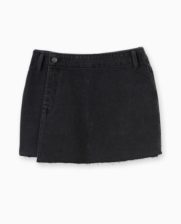 Jupe-short portefeuille en jean noir - Pimkie