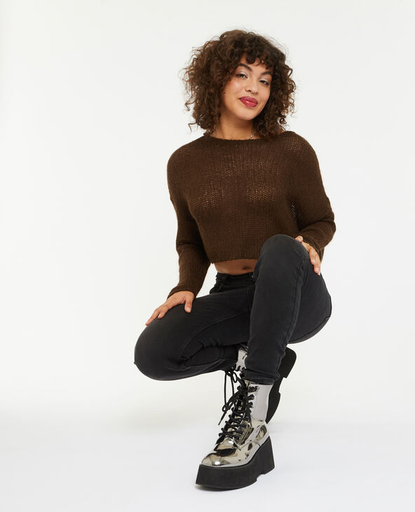 Pull cropped en maille transparente marron - Pimkie
