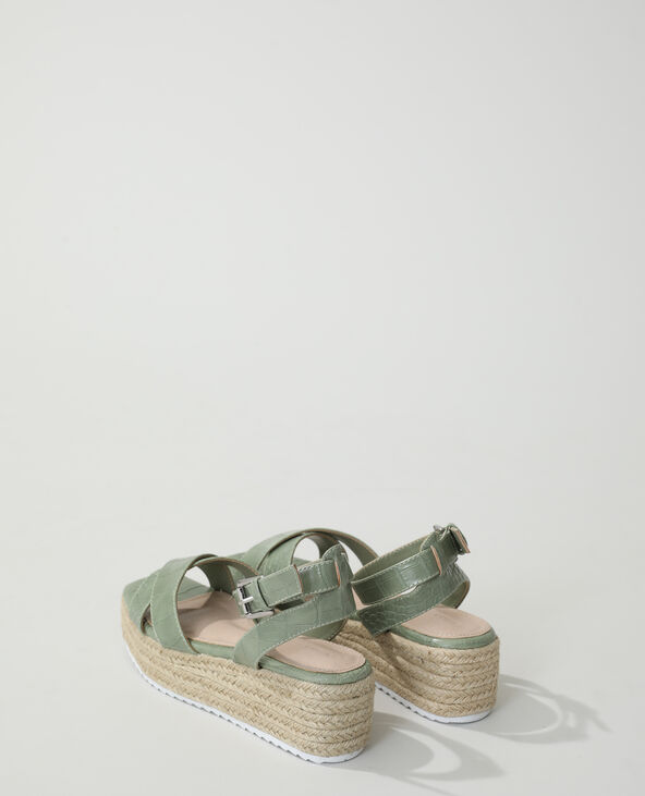 Sandales compensées croco vert kaki - Pimkie