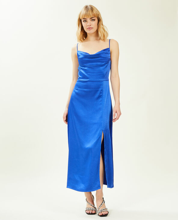 Robe longue tissu satiné encolure bénitier  bleu électrique - Pimkie