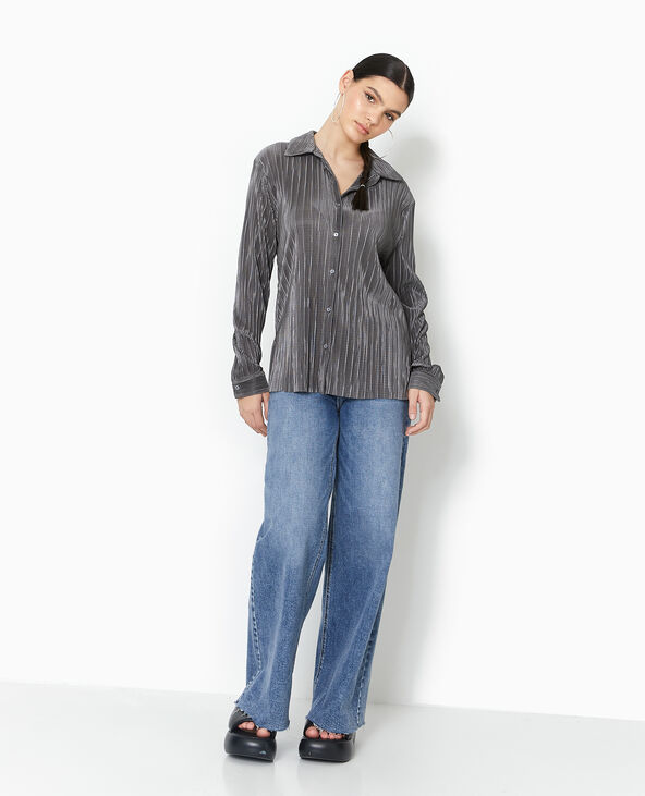 Chemise oversize en tissu plissé et satiné gris - Pimkie