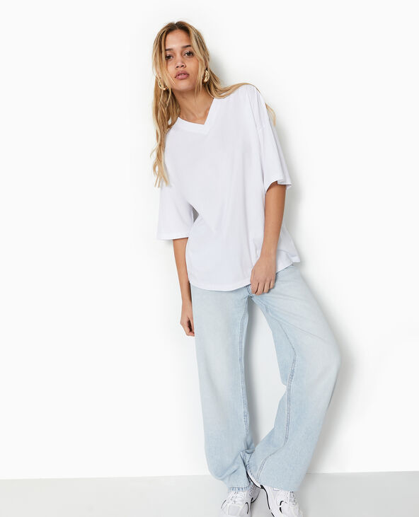 T-shirt oversize col V manches descendues blanc - Pimkie