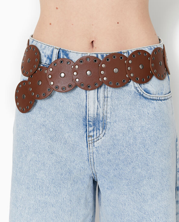 Ceinture avec ronds, œillets et clous marron - Pimkie