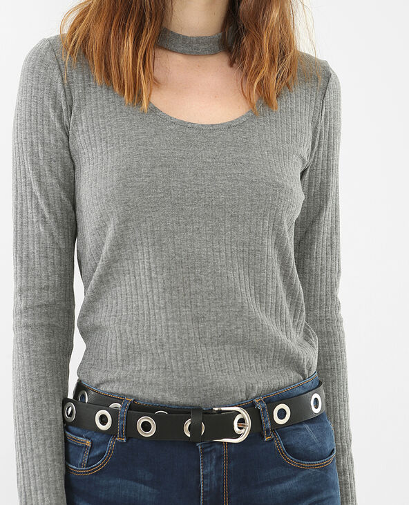 T-shirt col choker gris chiné - Pimkie