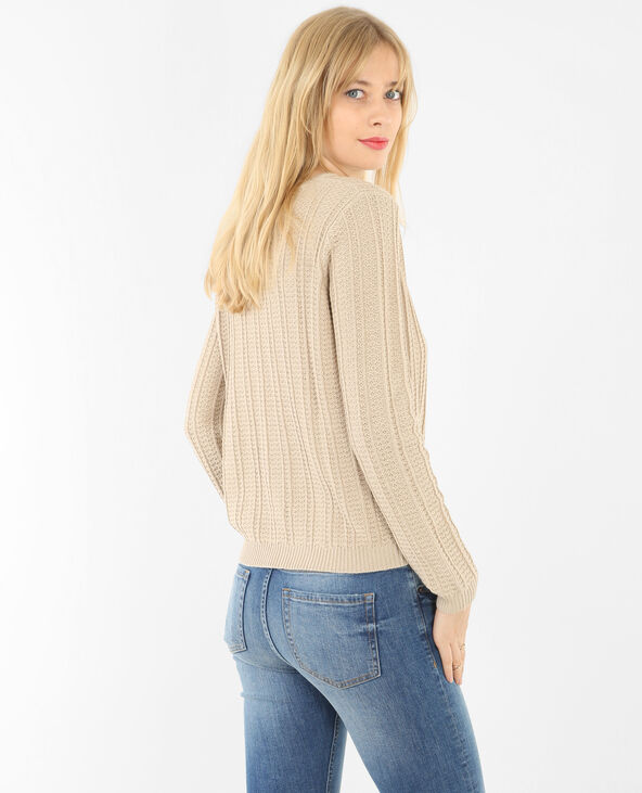 Pull ajouré col rond beige - Pimkie