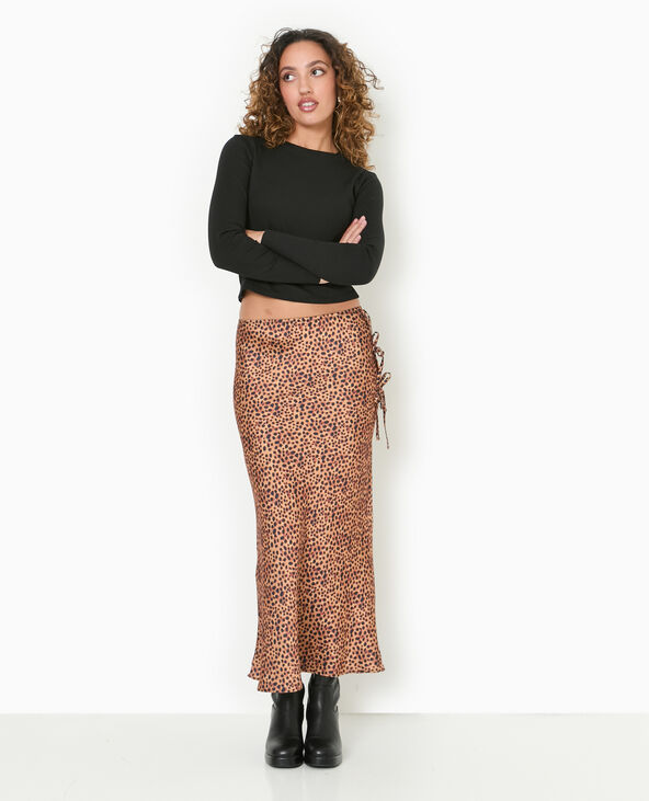 Jupe longue en tissu satiné motif léopard marron - Pimkie