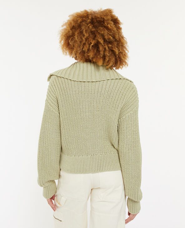Gilet zippé en grosse maille vert kaki - Pimkie