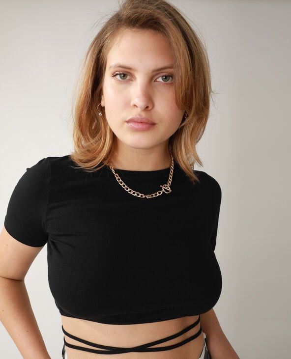 T-shirt cropped à nouer noir - Pimkie