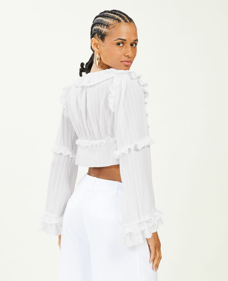 Blouse courte avec volants blanc - Pimkie