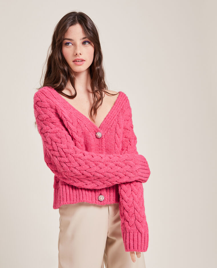 Gilet maille fantaisie bouton perles rose - Pimkie
