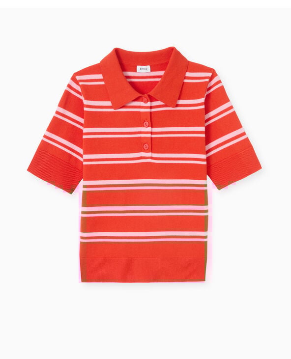 Pull manches courtes col polo motif rayures rouge - Pimkie