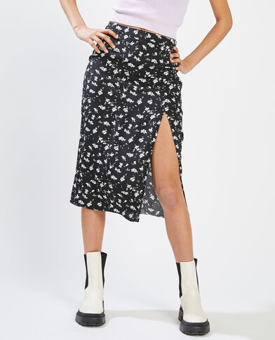 Jupe midi à fleurs noir - Pimkie