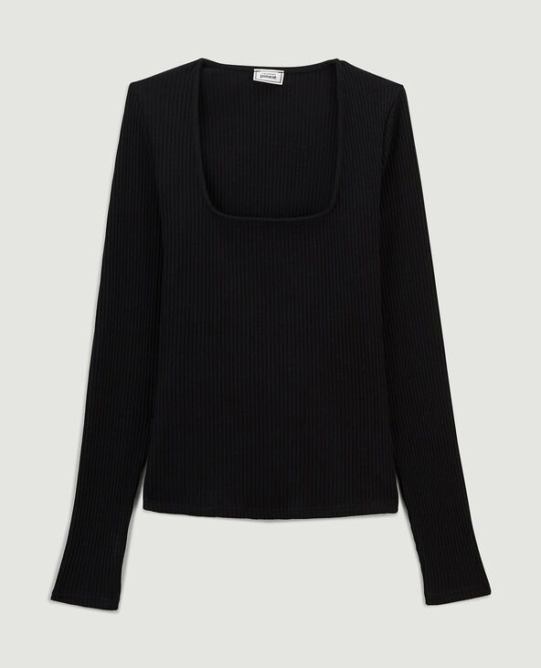 Top maille côtelée encolure carrée noir - Pimkie