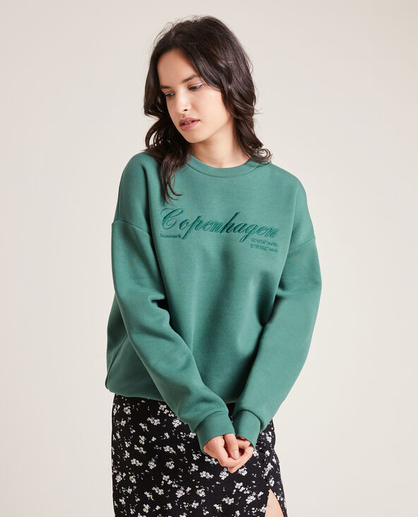 Sweat brodé vert de gris - Pimkie