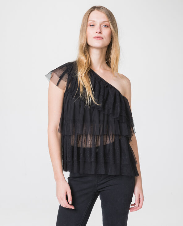 Top asymétrique à volants noir - Pimkie