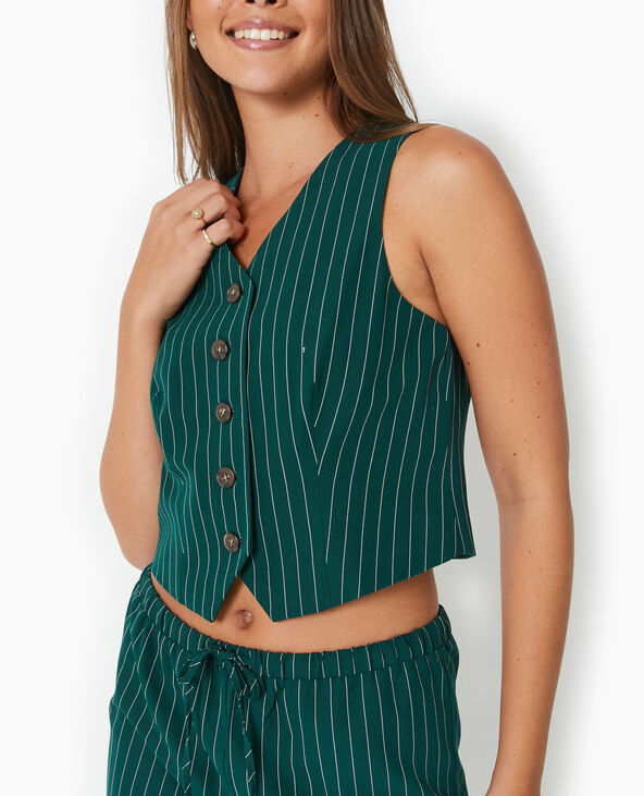 Gilet de barman avec rayures banquier vert foncé - Pimkie