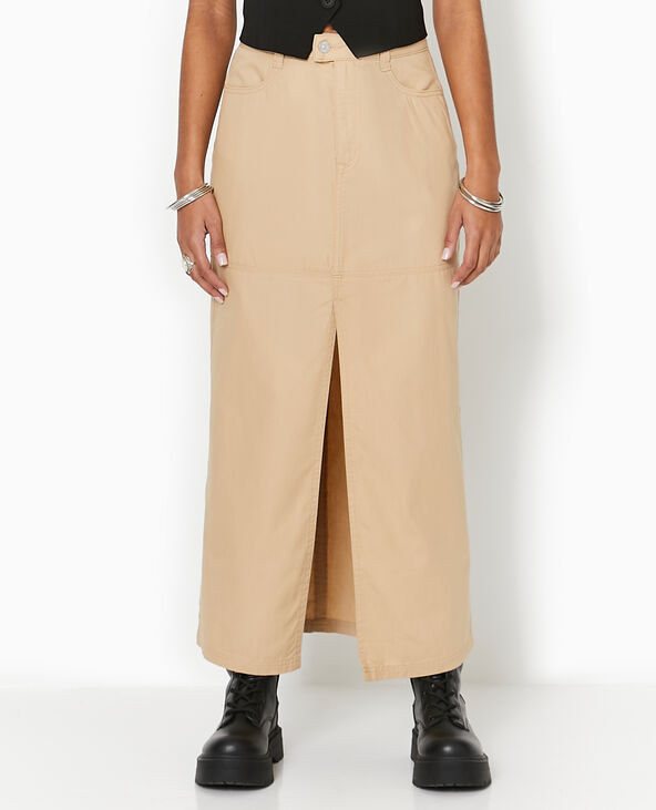 Jupe longue en toile avec fente beige - Pimkie