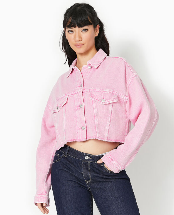 Veste en jean coupée cropped rose - Pimkie