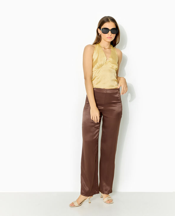 Top dos-nu en satin motif pois jaune - Pimkie