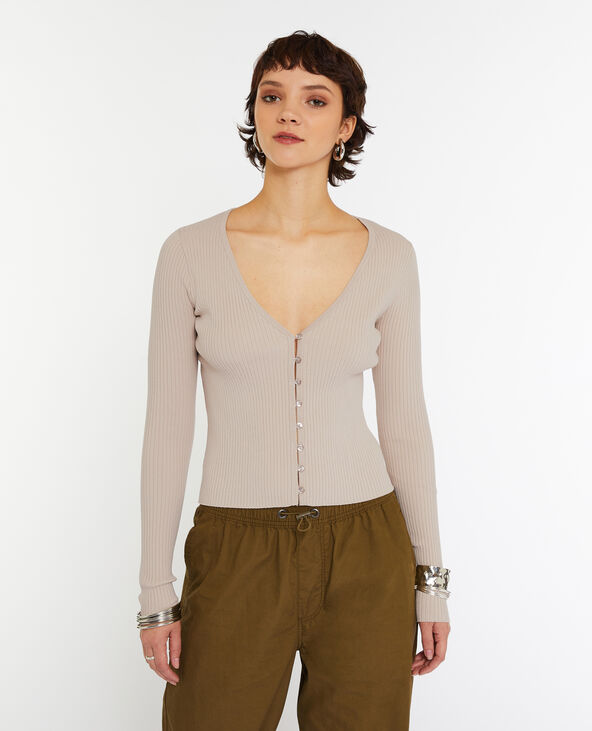 Gilet fin en maille côtelée beige - Pimkie