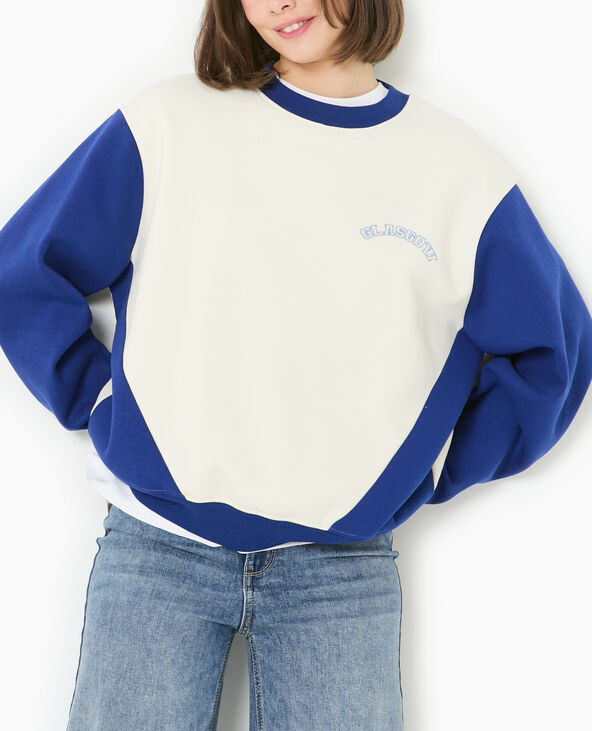 Sweat bicolore avec broderie poitrine et dos bleu marine - Pimkie