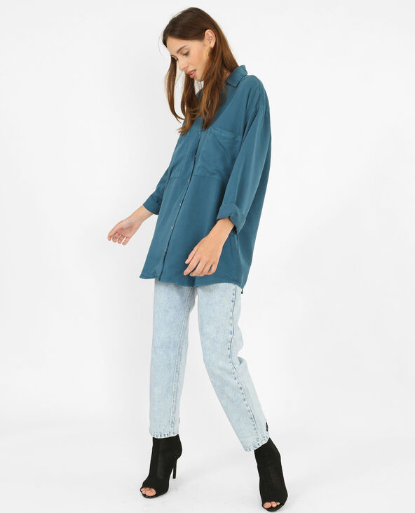 Chemise fluide brodée bleu foncé - Pimkie
