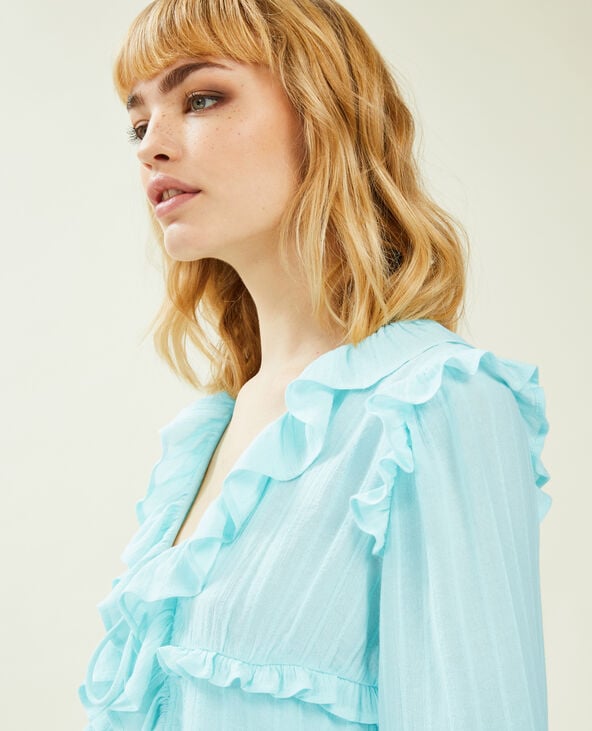 Blouse courte avec volants et nouettes bleu turquoise - Pimkie
