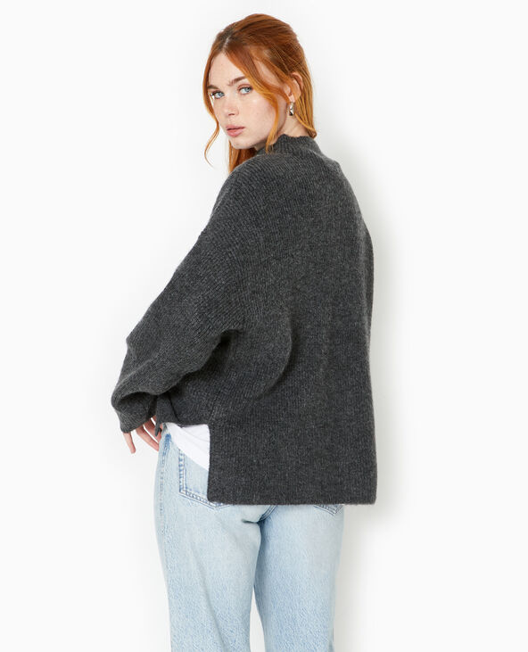 Pull col montant avec jeu de mailles gris foncé - Pimkie