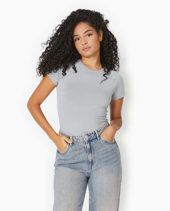 T-shirt ajusté manches raglans en maille stretch gris chiné - Pimkie