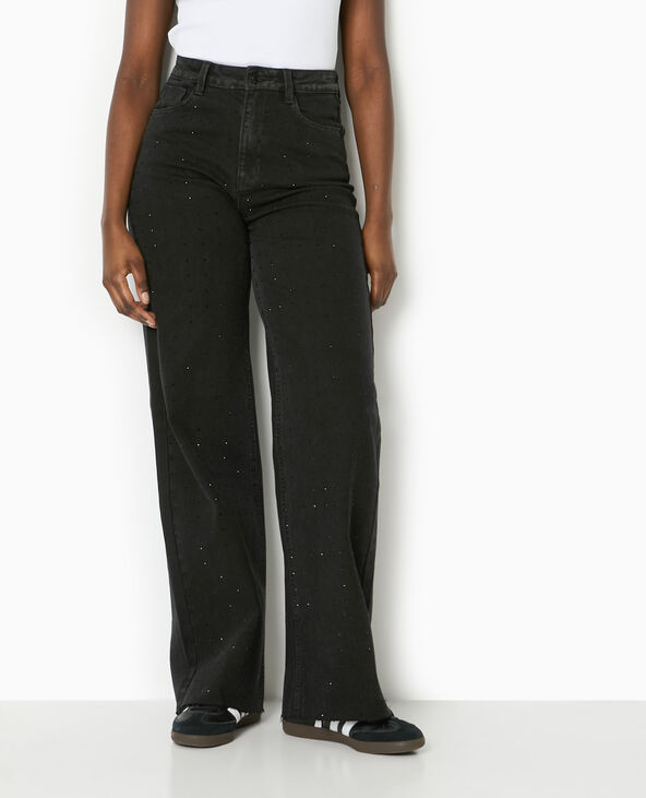 Jean wide taille haute avec brillants noirs noir - Pimkie