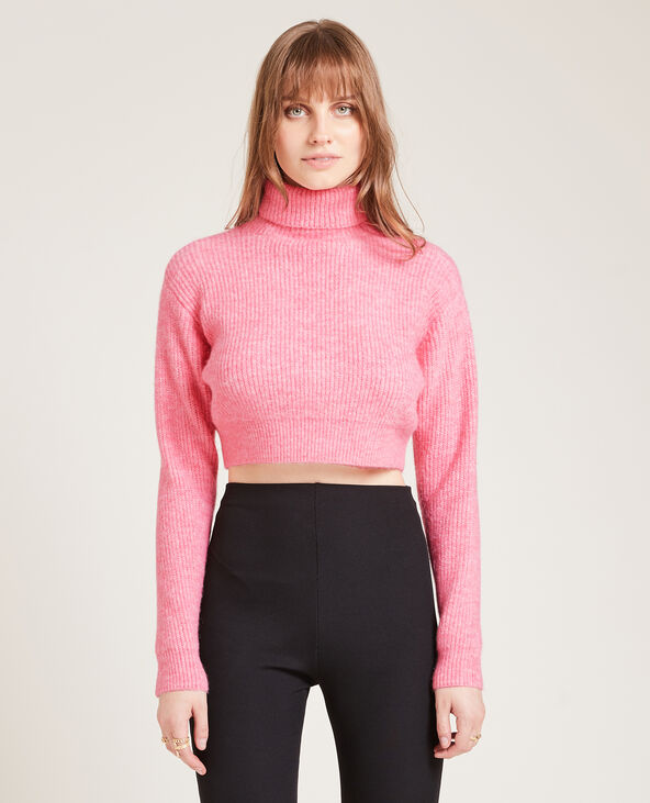 Pull cropped col roulé rose - Pimkie