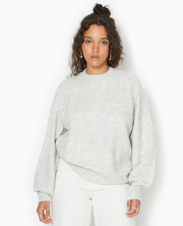 Pull oversize col rond manches raglan gris chiné - Pimkie