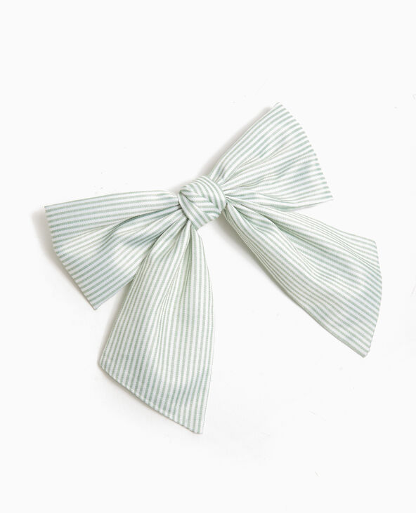Barrette avec nœud rayé vert clair - Pimkie