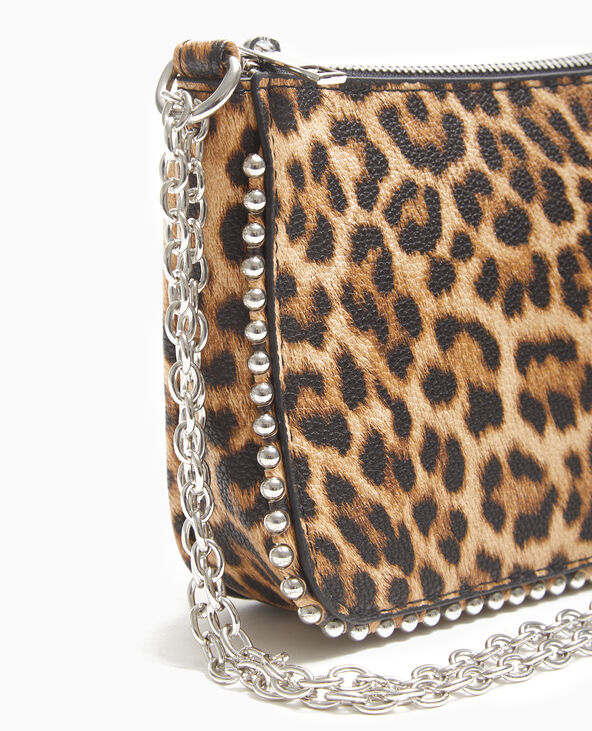 Sac pochette motif léopard avec chaînette et clous camel - Pimkie