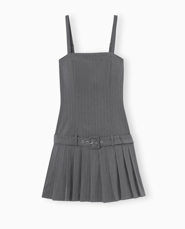 Robe courte avec ceinture et bas plissé gris foncé - Pimkie