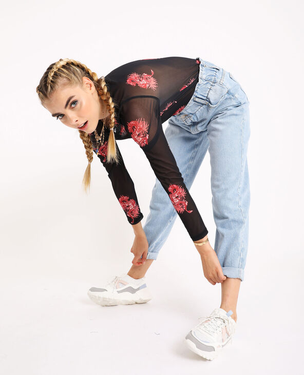 T-shirt en mesh noir - Pimkie