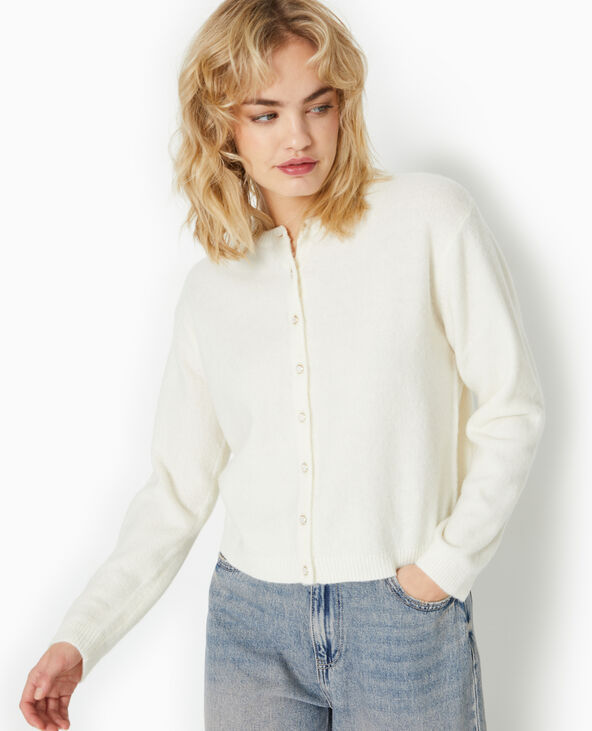 Gilet col rond avec boutons effet nacre blanc - Pimkie