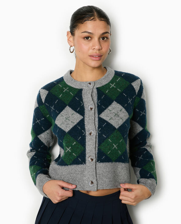 Gilet court motif losanges gris chiné - Pimkie