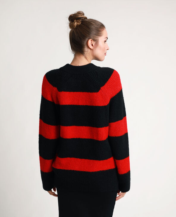 Pull rayé rouge sales et noir homme