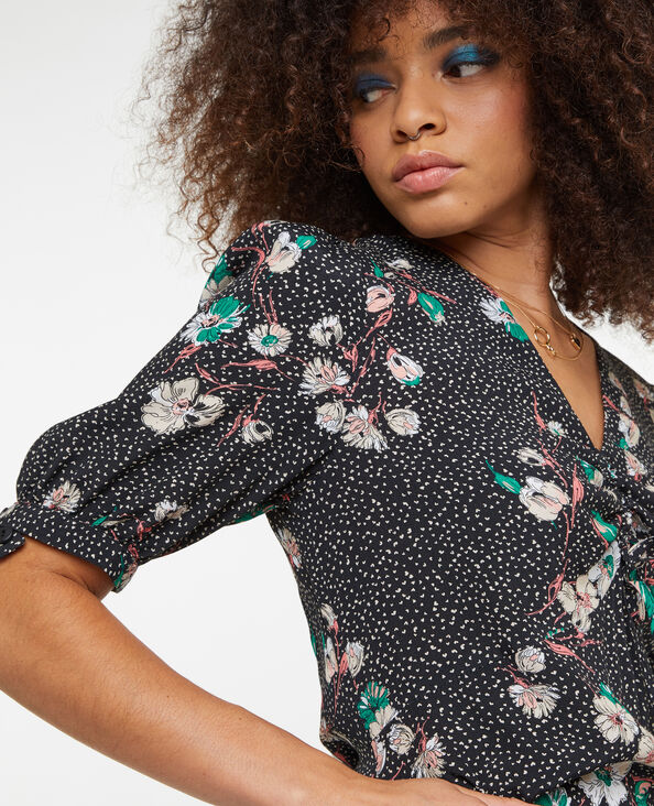 Robe longue avec lien coulissé motif fleurs noir - Pimkie