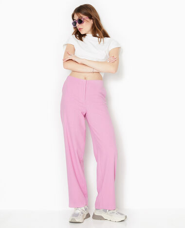 Pantalon droit en tissu reliéfé rose fuchsia - Pimkie