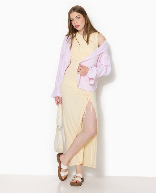 Robe longue avec liens coulissés et fronces jaune - Pimkie