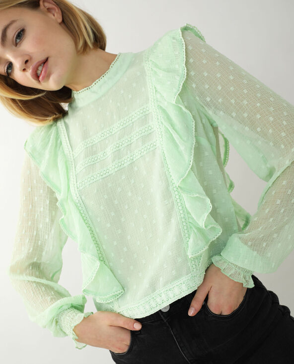 Blouse dentelle et volants vert - Pimkie