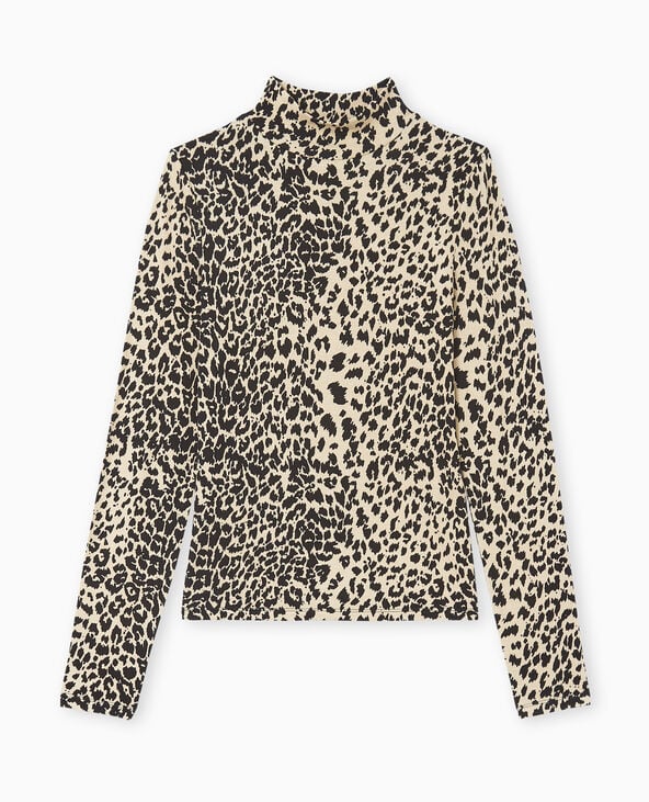 Top manches longues col montant motif léopard marron - Pimkie