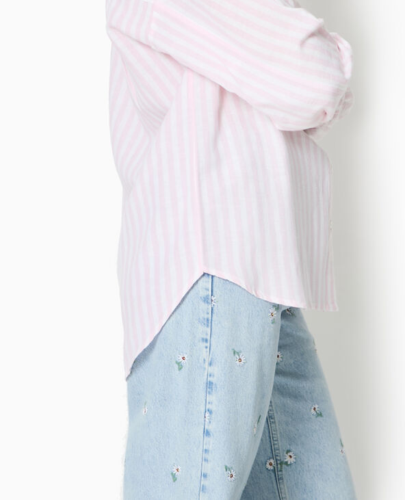 Chemise oversize rayée avec lin beige - Pimkie