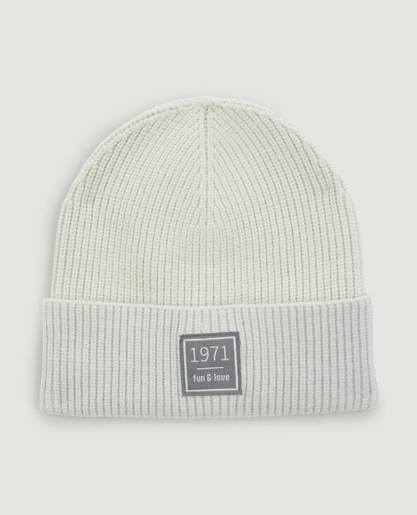 Bonnet bicolore en maille côtelée vert kaki - Pimkie