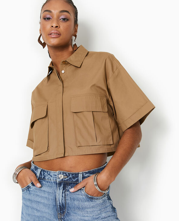 Chemise cropped avec poches plaquées taupe - Pimkie