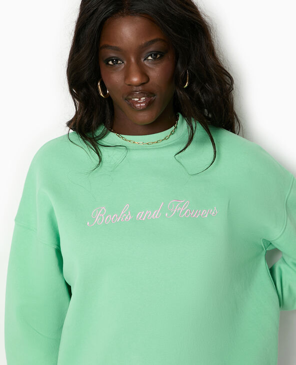 Sweat oversize avec broderies devant et dos vert clair - Pimkie